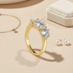 Three-Stone Moissanite Ring in Gold Finish